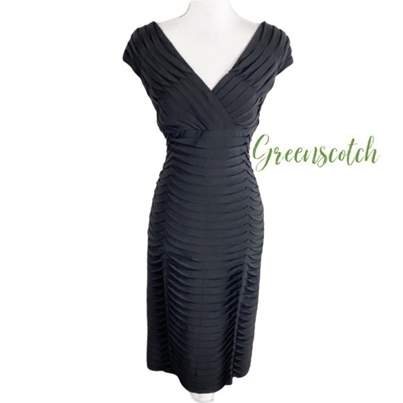 Adrianna Papell black bandage look tiered jersey stretch midi dress 10 V10 - Picture 1 of 9
